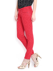 Flying Machine Women Red Printed Twiggy Super Skinny Fit Jeans