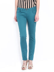 Flying Machine Women Teal Green Twiggy Super Skinny Fit Trousers