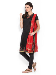 Folklore Women Black &amp; Red Churidar Kurta with Dupatta
