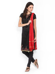 Folklore Women Black &amp; Red Churidar Kurta with Dupatta