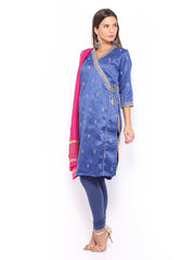 Folklore Women Blue Embroidered Churidar Kurta with Dupatta