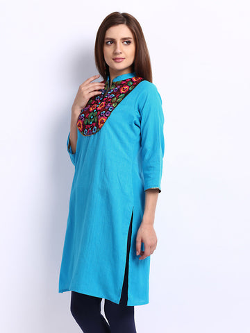 Folklore Women Blue Embroidered Kurta