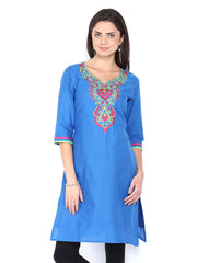 Folklore Women Blue Embroidered Kurta