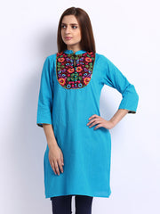 Folklore Women Blue Embroidered Kurta