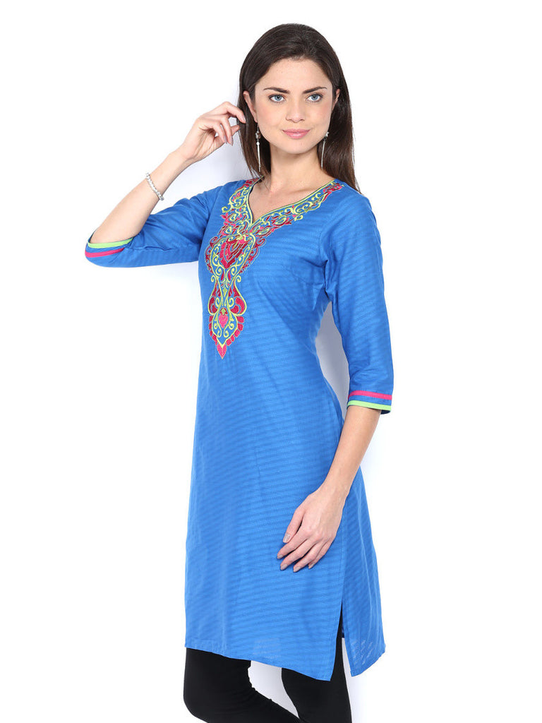 Folklore Women Blue Embroidered Kurta