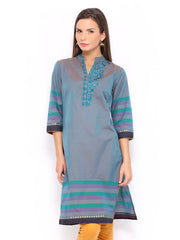 Folklore Women Blue Striped Kurta