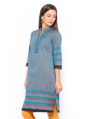 Folklore Women Blue Striped Kurta