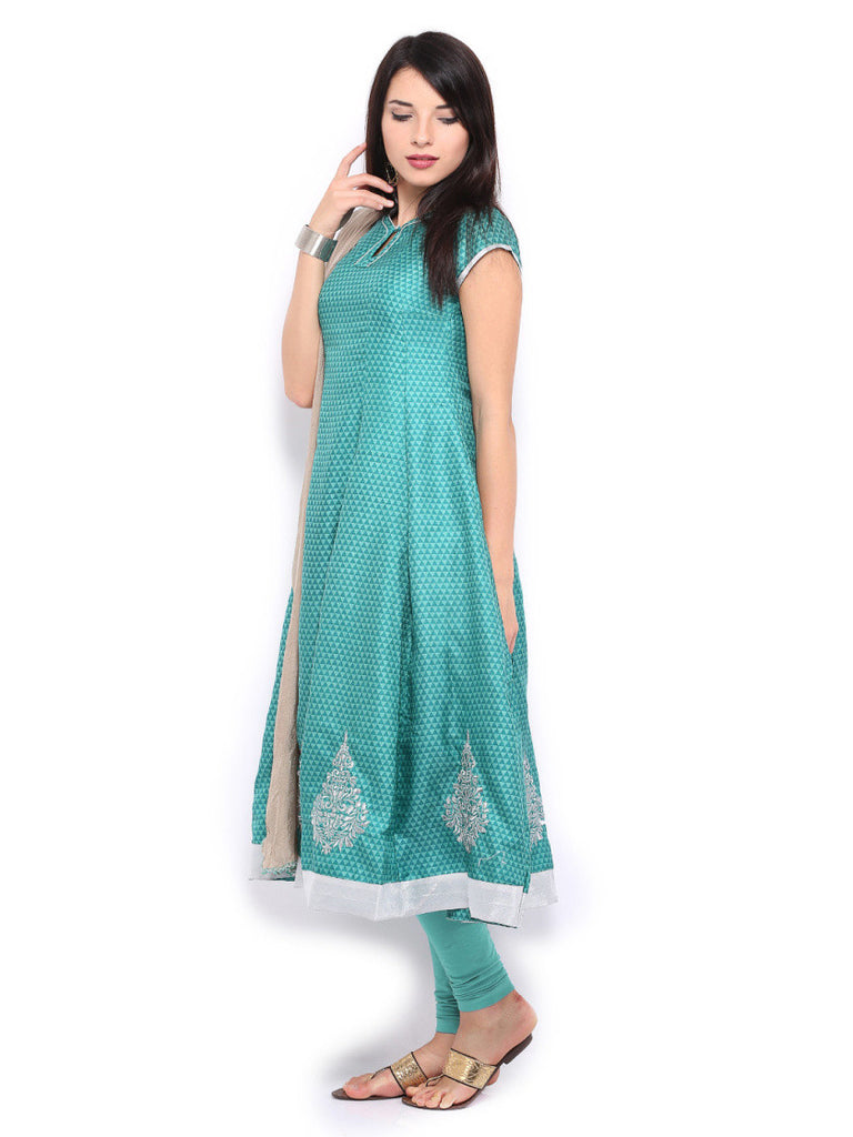 Folklore Women Green Churidar Kurta with Dupatta