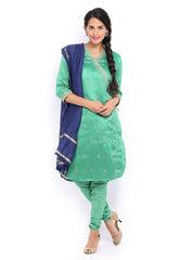 Folklore Women Green &amp; Navy Embroidered Churidar Kurta with Dupatta