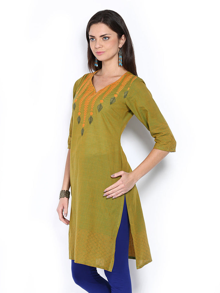 Folklore Women Green Embroidered Kurta
