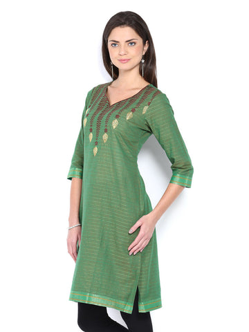 Folklore Women Green Embroidered Kurta