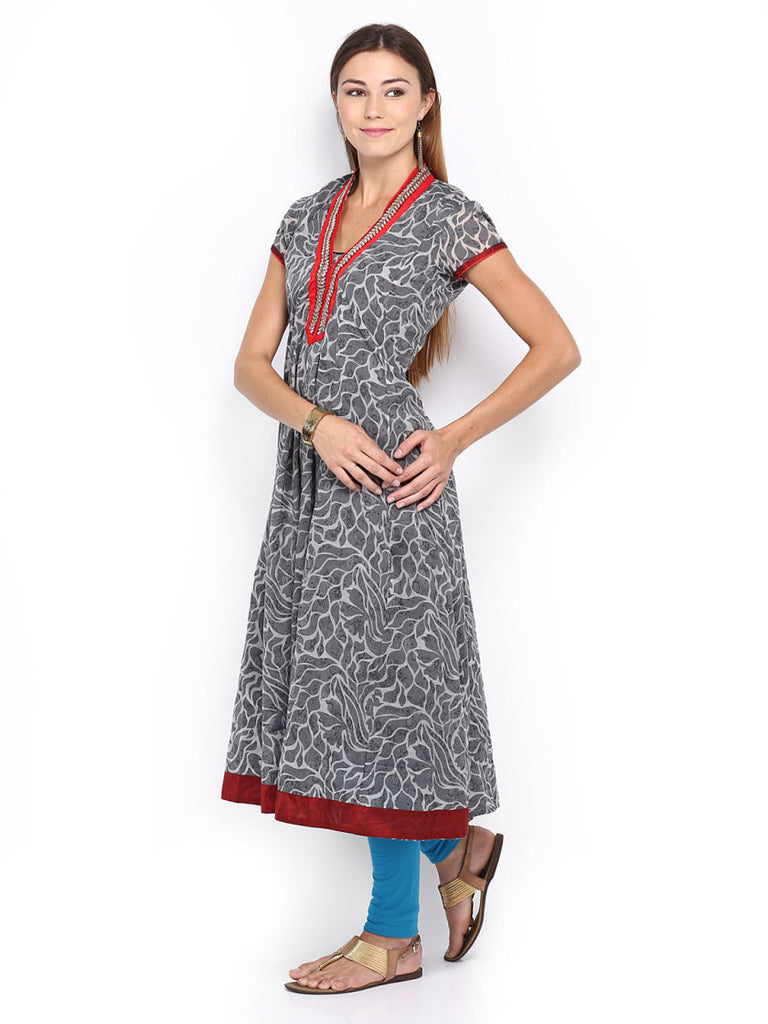 Folklore Women Grey Printed Kurta