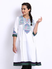 Folklore Women White Embroidered Anarkali Kurta