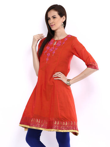 Folklore Women Brick Red Kurta