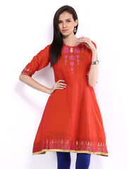 Folklore Women Brick Red Kurta