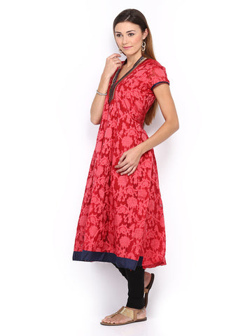 Folklore Women Red Anarkali Kurta