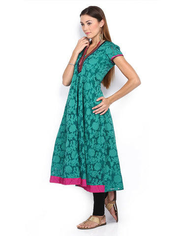 Folklore Women Green Anarkali Kurta
