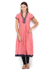 Folklore Women Peach-Coloured Printed Anarkali Kurta