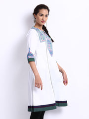 Folklore Women White Embroidered Anarkali Kurta