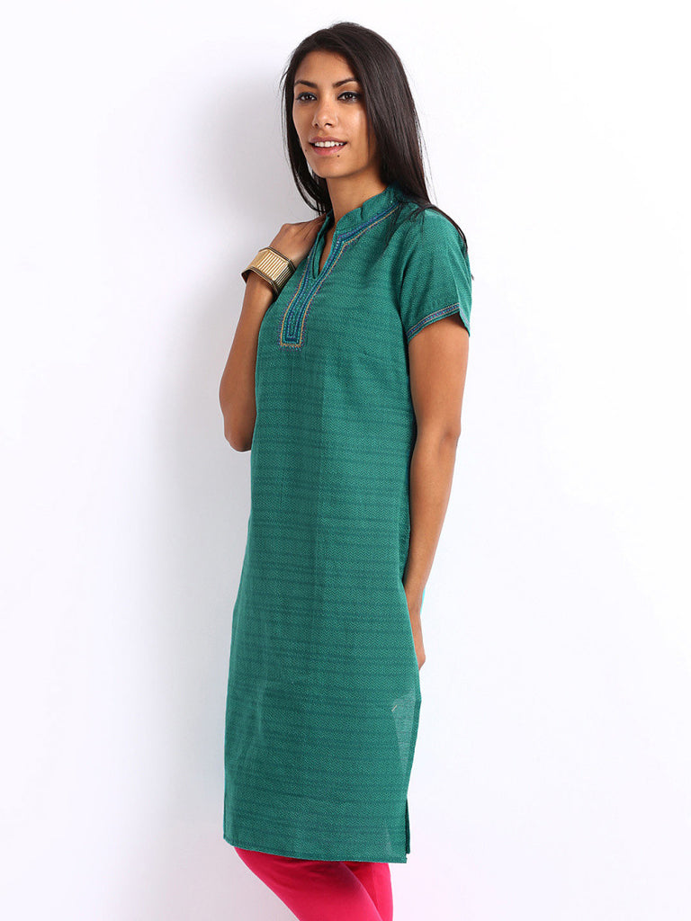 Folklore Women Sea Green Kurta