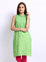Folklore Women Green Linen Blend Kurta