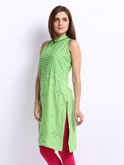 Folklore Women Green Linen Blend Kurta