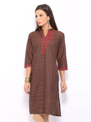 Folklore Women Brown Embroidered Kurta