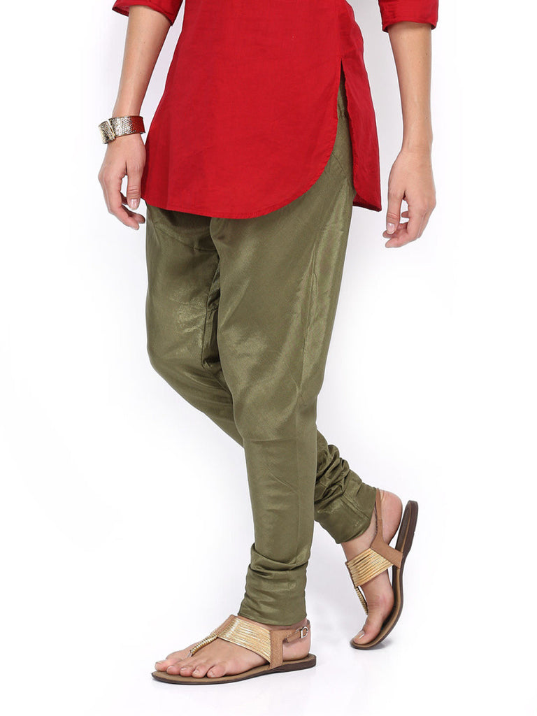 Folklore Women Olive Green Churidar Pants