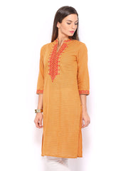 Folklore Women Orange Embroidered Kurta