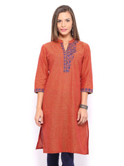 Folklore Women Orange Striped Kurta