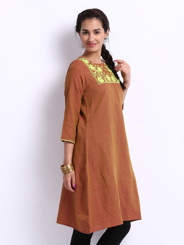 Folklore Women Pink &amp; Green Embroidered Kurta