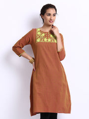 Folklore Women Pink &amp; Green Embroidered Kurta