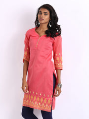 Folklore Women Pink Embroidered Kurta