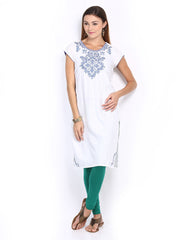 Folklore Women White Embroidered Kurta