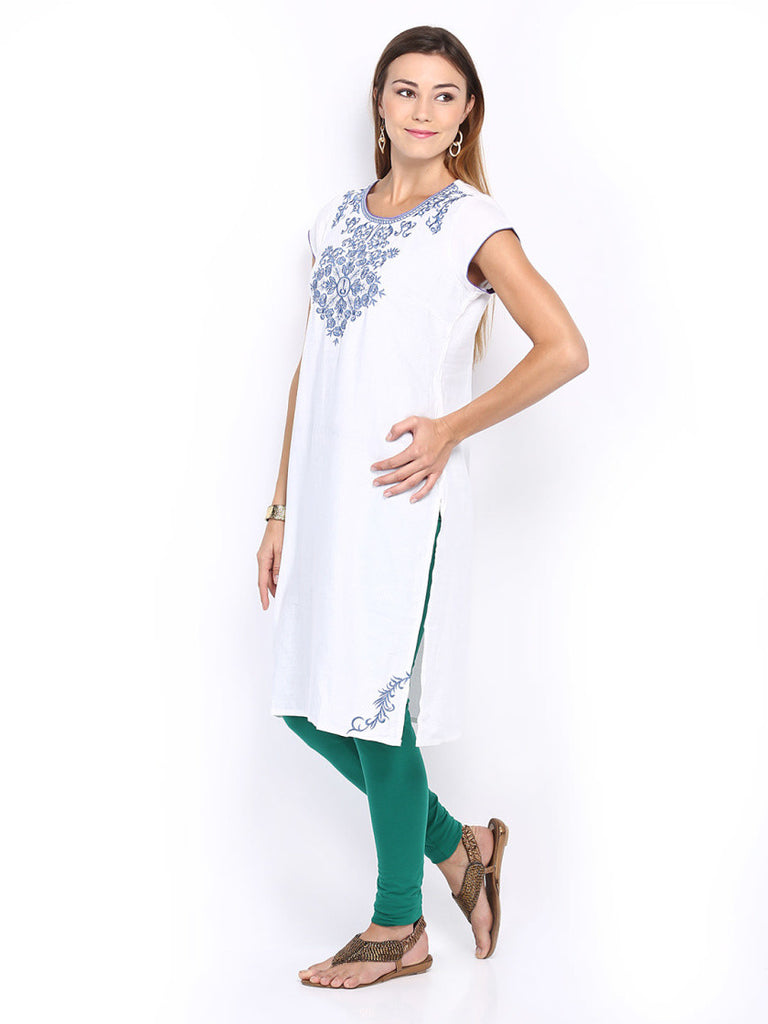 Folklore Women White Embroidered Kurta
