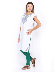 Folklore Women White Embroidered Kurta