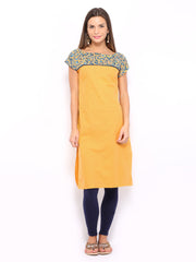 Folklore Women Yellow Embroidered Kurta