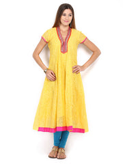 Folklore Women Yellow Printed Kurta