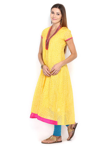 Folklore Women Yellow Printed Kurta