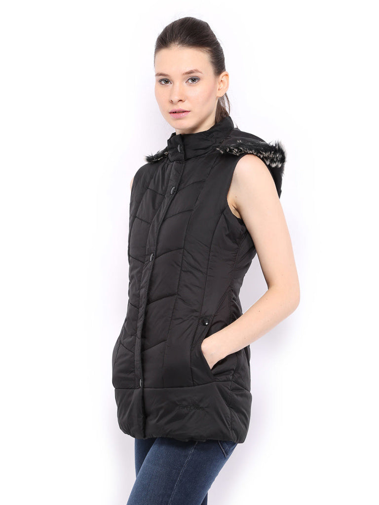 Fort Collins Women Black Padded Sleeveless Jacket