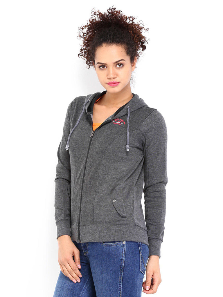 Fort Collins Women Charcoal Grey Hooded Sweatshirt