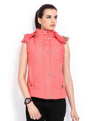 Fort Collins Women Coral Pink Sleeveless Padded Jacket