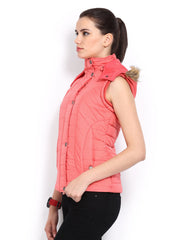 Fort Collins Women Coral Pink Sleeveless Padded Jacket