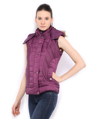 Fort Collins Women Purple Padded Sleeveless Jacket