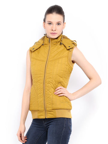 Fort Collins Women Mustard Yellow Padded Sleeveless Jacket