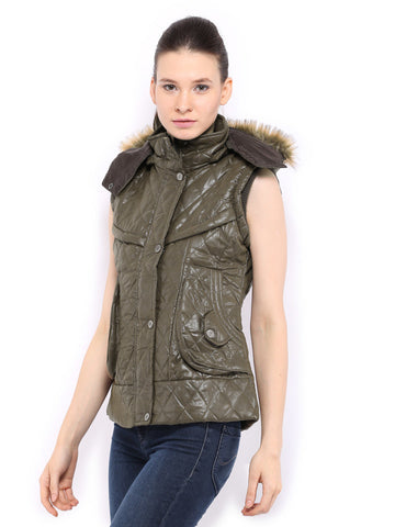 Fort Collins Women Olive Green Sleeveless Padded Jacket