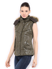 Fort Collins Women Olive Green Sleeveless Padded Jacket