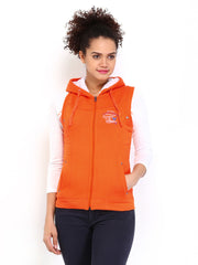 Fort Collins Women Orange Hooded Sleeveless Sweatshirt