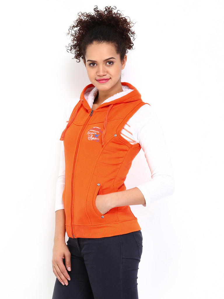 Fort Collins Women Orange Hooded Sleeveless Sweatshirt