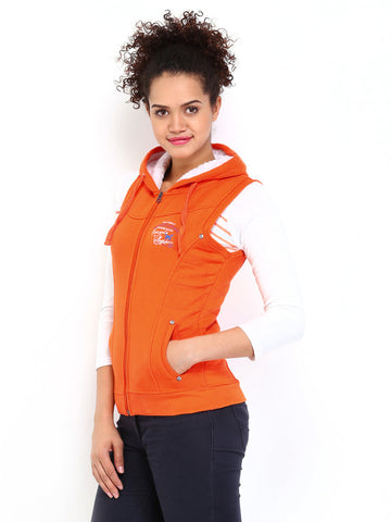 Fort Collins Women Orange Hooded Sleeveless Sweatshirt
